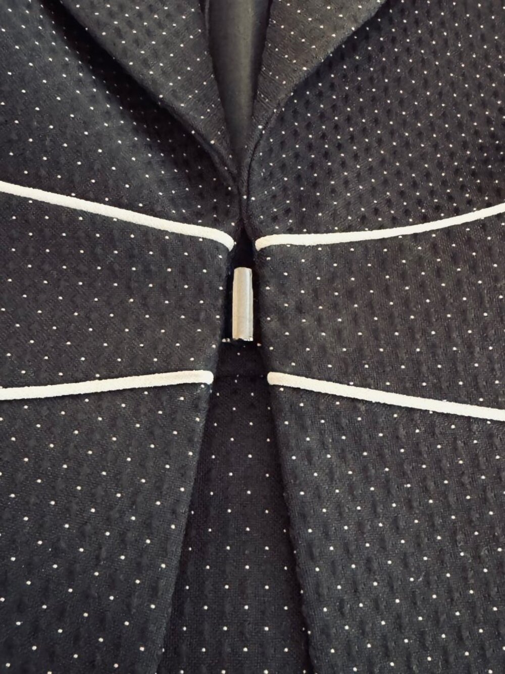 Women's Black Pin Dot Peplum Skirt Set with White Trim - Picture 5 of 16